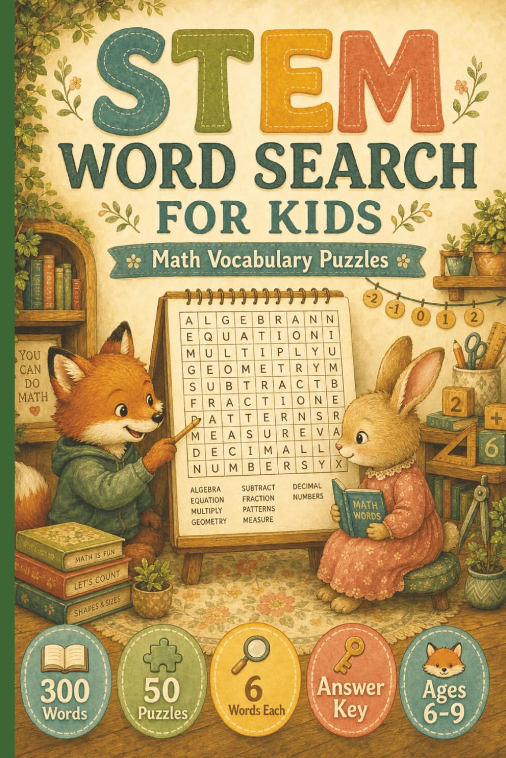 Math word search activity book cover